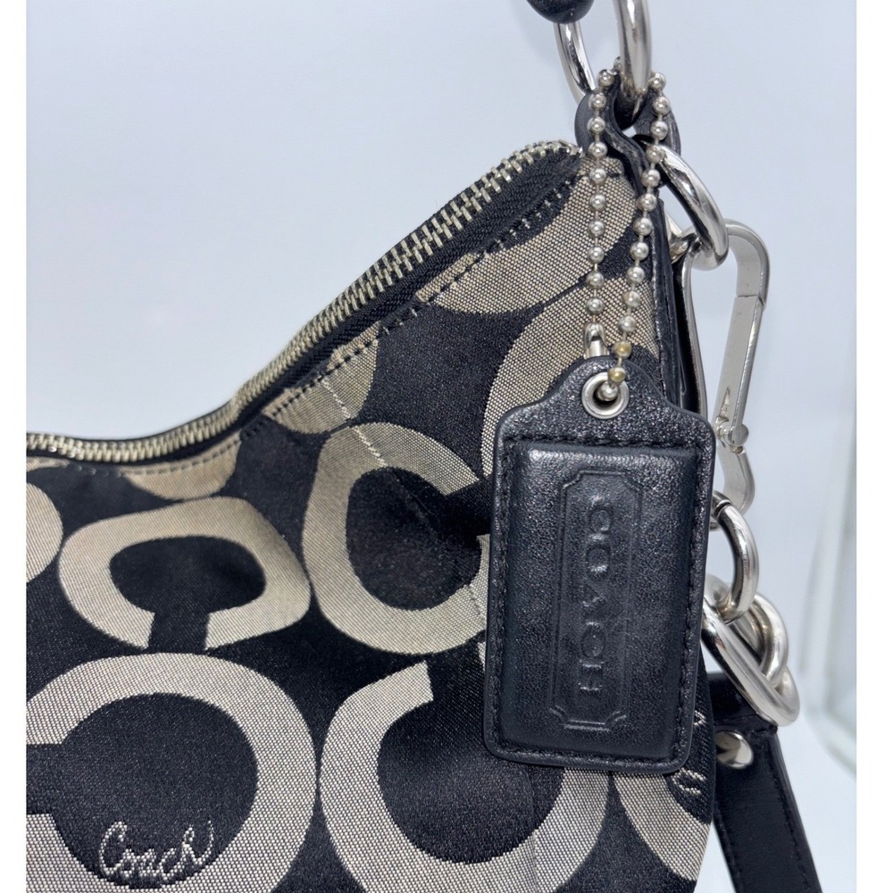 COACH Kristin Hobo Bag Y2K Shoulder Handbag Black Logo Jacquard Crossbody Gray - Picture 2 of 16